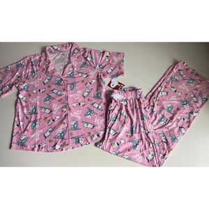 Peanuts SNOOPY Pink Women’s Sz L Pajama PJ Set Pants Short Sleeve Do Not Disturb